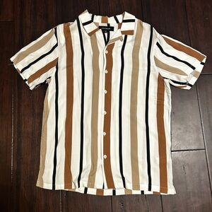 PacSun Men's Casual Striped Button Down Shirt - Tan, Black, White